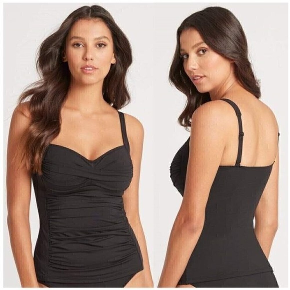 Sea Level Essentials Twist Front Multifit Singlet Swimsuit Top Black Size 6 NWT